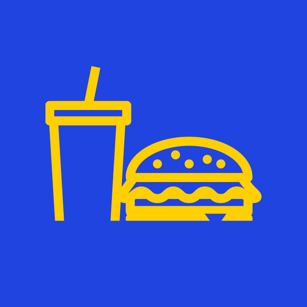 icon of beverage in cup and hamburger